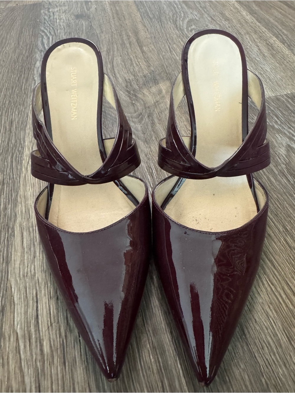 Stuart Weitzman Women’s Cutout Patent Mule In Dark Burgundy
